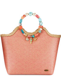 Capelli of New York Cappelli Beaded Large Satchel Bag Coral