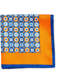 Kiton Geometric Printed Silk Pocket Square Orange