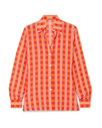 Orange Gingham Silk Dress Shirt