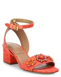 Michael Kors Michl Kors Collection Sam Jeweled Jacquard Block Heel Sandals