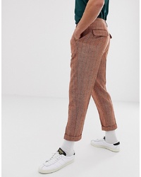 ASOS DESIGN Tapered Smart Trousers In Orange Herringbone