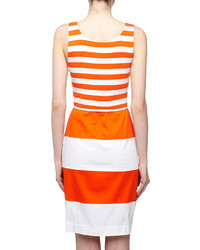 Neiman Marcus Mixed Stripe Fit And Flare Dress Orange Peelwhite