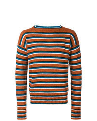 Orange Horizontal Striped Crew-neck Sweater