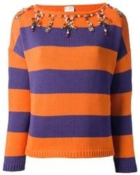 Orange Horizontal Striped Crew-neck Sweater
