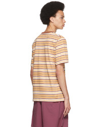 Beams Plus White Brown Striped Border T Shirt