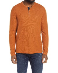 Orange Horizontal Striped Long Sleeve Henley Shirt