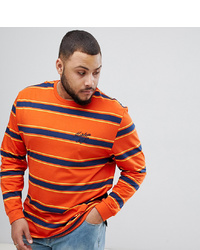 ASOS DESIGN Plus Relaxed Long Sleeve T Shirt With Orange Stripe And Embroidery