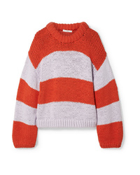 Orange Horizontal Striped Oversized Sweater