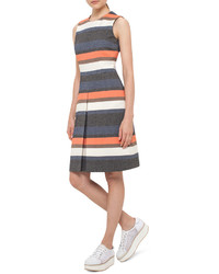 Akris Punto Striped Sleeveless Shift Dress Orange Pattern