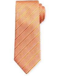 Canali Textured Stripe Silk Tie Orange