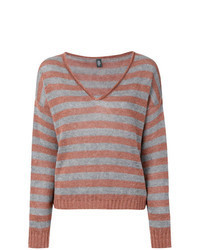 Orange Horizontal Striped V-neck Sweater
