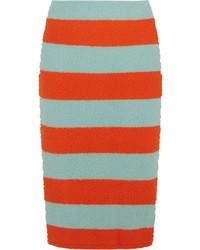 Max Mara Striped Slub Stretch Wool Blend Pencil Skirt Bright Orange