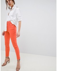 ASOS DESIGN Farleigh High Waisted Slim Mom Jeans In Neon Orange With Contrast Stitch