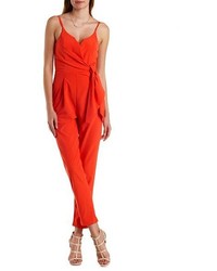 Charlotte Russe Mustard Seed Plunging Ruched Wrap Jumpsuit