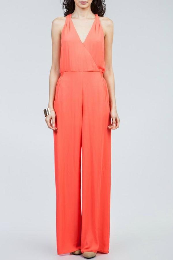 coral jumpsuit outfit