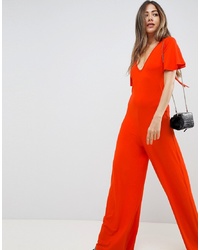 ASOS DESIGN Jumpsuit With Flutter Sleeve And Tie Back