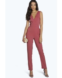 Boohoo Tall Holly Crepe Low Front And Back Jumpsuit