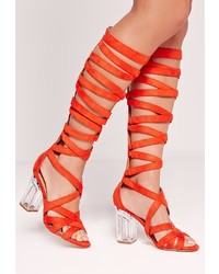 Orange Knee High Gladiator Sandals