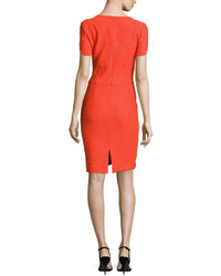 St. John Collection Catalina Knit V Neck Short Sleeve Dress Tangerine