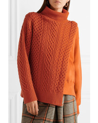 Sacai Layered Wool And French Cotton Terry Turtleneck Sweater