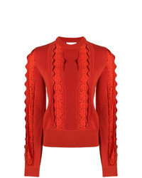 Orange Lace Crew-neck Sweater