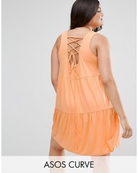 Asos Curve Curve Sleeveless Smock Sundress With Lace Up Back