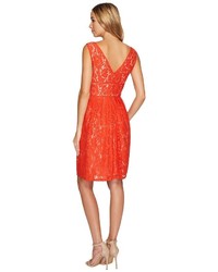 Adrianna Papell V Neck Fit And Flare Lace Dress Dress