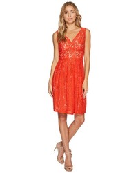 Adrianna Papell V Neck Fit And Flare Lace Dress Dress