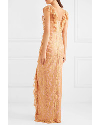 Alice McCall Notion Ruffled Metallic Chantilly Lace Gown