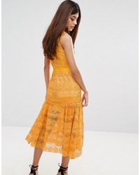 True Decadence Midi Lace Dress With Frill Detail
