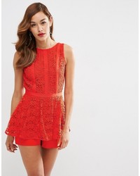 Asos Collection Red Carpet Premium Lace Romper With Peplum Detail
