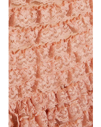 Chloé Ruffled Lace Trimmed Silk Organza Midi Skirt Peach