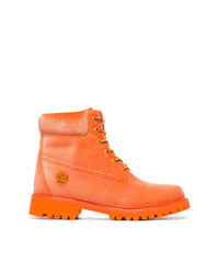 Orange Lace-up Flat Boots