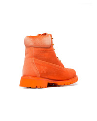 Off-White X Timberland Orange Velvet Boots