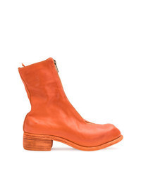 Orange Leather Ankle Boots