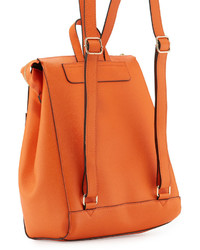 Neiman Marcus Faux Leather Zip Top Backpack Orange