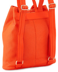 Neiman Marcus Perforated Drawstring Backpack Bag Orange