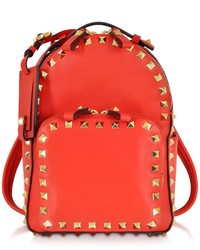 Valentino Rockstud Deep Orange Leather Backpack