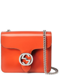 Gucci Interlocking Polished Leather Shoulder Bag Dark Orange