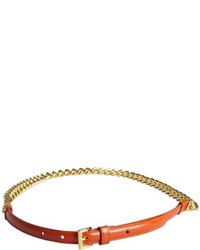 Prada Orange Patent Saffiano Leather And Chain Skinny Belt