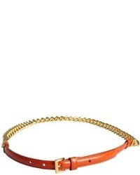 Prada Orange Patent Saffiano Leather And Chain Skinny Belt