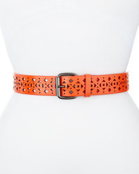 Nanette Lepore Roller Geometric Cut Leather Belt Orange
