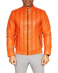 Orange Leather Bomber Jacket