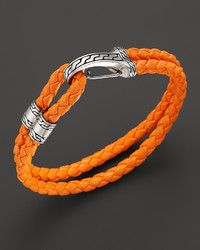 John Hardy Classic Chain Silver Hook Station Bracelet In Orange Leather Cord