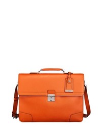 Tumi Astor Dorilton Slim Flap Embossed Leather Briefcase Orange One Size