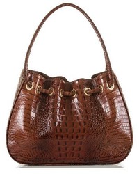 Brahmin Amy Embossed Leather Drawstring Bucket Bag Brown