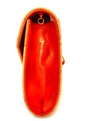 Anja Metallic Orange Leather Envelope Clutch