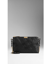 Burberry Embossed Check Leather Clutch Bag