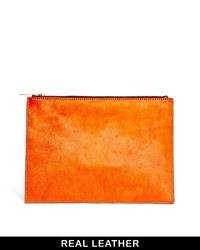 Asos Pony Effect Leather Clutch Bag Orange