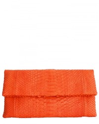 Carnet de Mode Saven Orange Tequila Sunrise Python Leather Clutch Essentiel